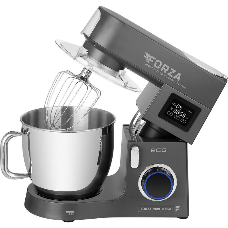 Electronice si Electrocasnice - Electrocasnice bucatarie - Mixere, tocatoare & roboti de bucatarie - Roboti de bucatarie - Robot de bucatarie ECG FORZA 7800 Ultimo Scuro, 1800 W, 8 litri, LCD, sistem de amestecare planetar - Infinity.ro