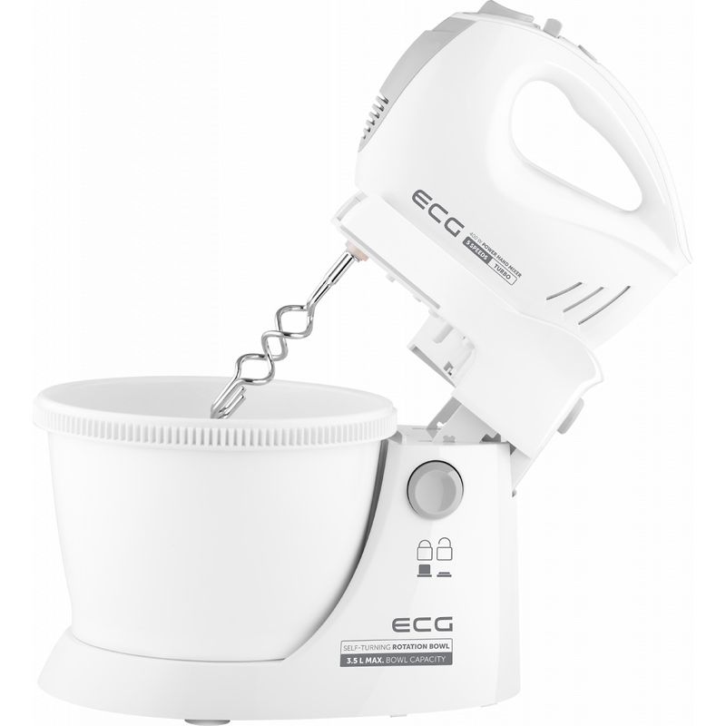 Electronice si Electrocasnice - Electrocasnice bucatarie - Mixere, tocatoare & roboti de bucatarie - Mixere - Mixer de mana cu bol rotativ ECG RSM 4052, 400 W, 3.5 L, 5 viteze, functie Turbo, alb - Infinity.ro