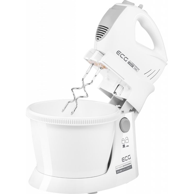 Electronice si Electrocasnice - Electrocasnice bucatarie - Mixere, tocatoare & roboti de bucatarie - Mixere - Mixer de mana cu bol rotativ ECG RSM 4052, 400 W, 3.5 L, 5 viteze, functie Turbo, alb - Infinity.ro
