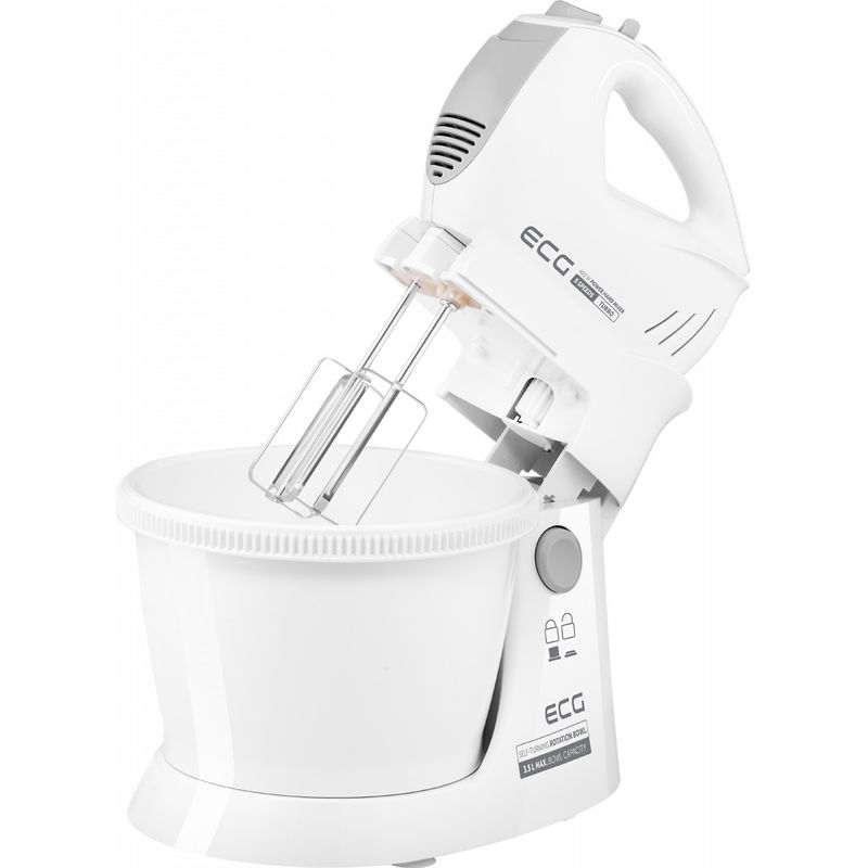 Electronice si Electrocasnice - Electrocasnice bucatarie - Mixere, tocatoare & roboti de bucatarie - Mixere - Mixer de mana cu bol rotativ ECG RSM 4052, 400 W, 3.5 L, 5 viteze, functie Turbo, alb - Infinity.ro