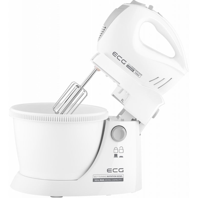 Electronice si Electrocasnice - Electrocasnice bucatarie - Mixere, tocatoare & roboti de bucatarie - Mixere - Mixer de mana cu bol rotativ ECG RSM 4052, 400 W, 3.5 L, 5 viteze, functie Turbo, alb - Infinity.ro