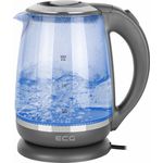 Casa si Gradina - Bucatarie si vesela - Vase pentru gatit - Ibrice - Cana electrica fierbator din sticla ECG RK 2020 gri, 2 L, 2200 W, lumina albastra de fundal - Infinity.ro
