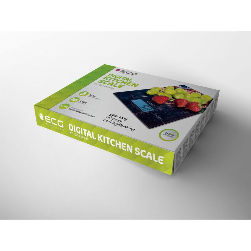 Electronice si Electrocasnice - Electrocasnice bucatarie - Mixere, tocatoare & roboti de bucatarie - Cantare de bucatarie - Cantar digital de bucatarie ECG KV 1021 berries, 10 kg, functie TARA, precizie 1 g, LCD - Infinity.ro
