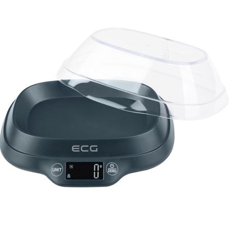 Electronice si Electrocasnice - Electrocasnice bucatarie - Mixere, tocatoare & roboti de bucatarie - Cantare de bucatarie - Cantar de bucatarie ECG KV 1120 SM, 5 kg, functie TARA, precizie 1 g, bol gradat 1.2 L, Gri - Infinity.ro