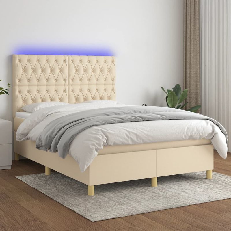 Casa si Gradina - Mobilier - Paturi si accesorii - Paturi - Pat cu arcuri, saltea si LED, crem, 140x200 cm, textil - Infinity.ro