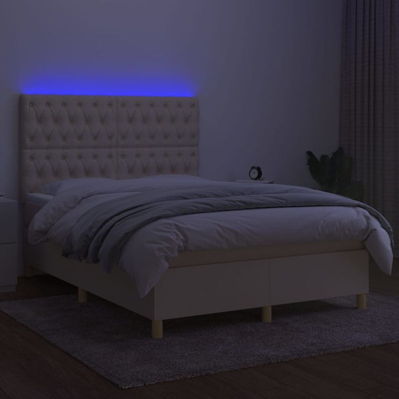 Casa si Gradina - Mobilier - Paturi si accesorii - Paturi - Pat cu arcuri, saltea si LED, crem, 140x200 cm, textil - Infinity.ro