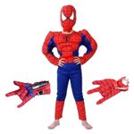 Jucarii, Copii si Bebe - Jucarii si jocuri - Jucarii de rol - Masti si costume copii - Set costum clasic Spiderman cu muschi IdeallStore®, 3-5 ani, 100-110 cm, rosu, manusa ventuze si discuri - Infinity.ro