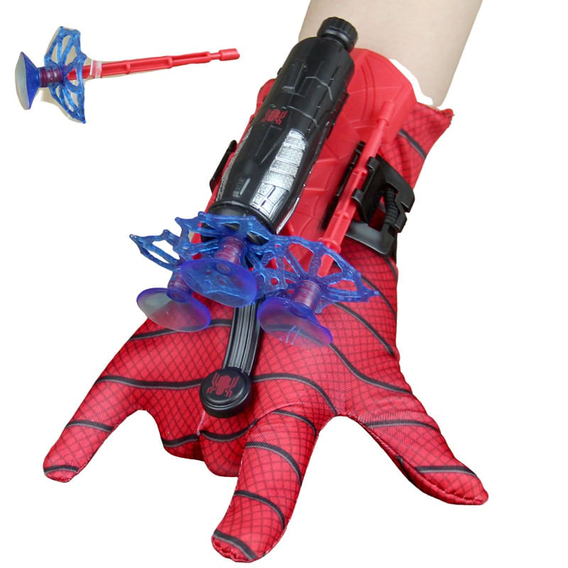 Jucarii, Copii si Bebe - Jucarii si jocuri - Jucarii de rol - Masti si costume copii - Set costum clasic Spiderman cu muschi IdeallStore®, 3-5 ani, 100-110 cm, rosu, manusa ventuze si discuri - Infinity.ro