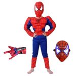 Jucarii, Copii si Bebe - Jucarii si jocuri - Jucarii de rol - Masti si costume copii - Set costum clasic Spiderman cu muschi IdeallStore®, 7-9 ani, 110-120 cm, rosu, manusa ventuze si masca LED - Infinity.ro