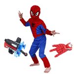 Jucarii, Copii si Bebe - Jucarii si jocuri - Jucarii de rol - Masti si costume copii - Set costum Spiderman M, 110-120 cm, lansator cu ventuze si manusa cu discuri - Infinity.ro