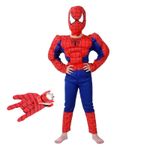 Jucarii, Copii si Bebe - Jucarii si jocuri - Jucarii de rol - Masti si costume copii - Set costum clasic Spiderman cu muschi IdeallStore®, 5-7 ani, 110-120 cm, rosu si manusa cu discuri - Infinity.ro