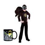 Jucarii, Copii si Bebe - Jucarii si jocuri - Jucarii de rol - Masti si costume copii - Set costum clasic Batman IdeallStore®, 7-9 ani, 120-130 cm, negru, masca LED si cana personalizata - Infinity.ro
