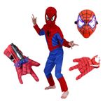 Jucarii, Copii si Bebe - Jucarii si jocuri - Jucarii de rol - Masti si costume copii - Set costum Spiderman, marime 5-7 ani, doua lansatoare si masca plastic LED, rosu - Infinity.ro