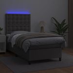 Casa si Gradina - Mobilier - Paturi si accesorii - Paturi - Pat cu arcuri, cu saltea si LED, gri, 100x200 cm, piele eco - Infinity.ro