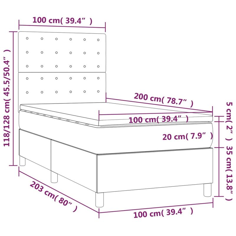 Casa si Gradina - Mobilier - Paturi si accesorii - Paturi - Pat cu arcuri, cu saltea si LED, gri, 100x200 cm, piele eco - Infinity.ro