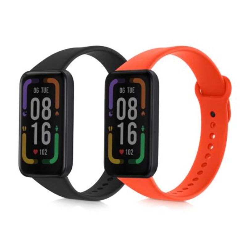 Laptop, Telefoane si Tablete/Wearables si gadgeturi/Wearables/Accesorii wearables - Set 2 curele kwmobile pentru Xiaomi Redmi Smart Band Pro, Silicon, Negru/Portocaliu, 57425.05 - Infinity.ro
