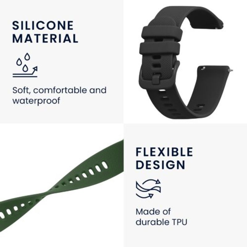 Laptop, Telefoane si Tablete - Wearables si gadgeturi - Wearables - Accesorii wearables - Set 2 curele pentru Garmin Venu Sq/Venu Sq Music, Kwmobile, Negru/Verde, Silicon, 57776.03 - Infinity.ro