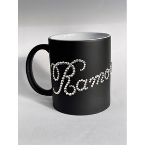 Cana personalizata cu cristale neagra termosensibila , 325 ml
