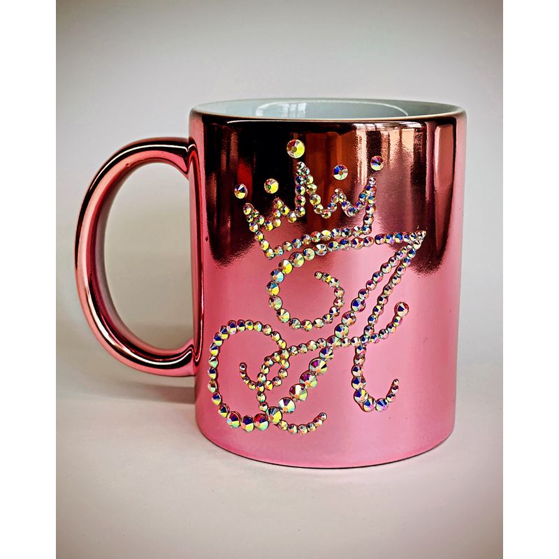Casa si Gradina - Bucatarie si vesela - Cani si pahare - Cani si cesti - Cana personalizata cu cristale, Initiala A, Roz chrome, 200 ml - Infinity.ro