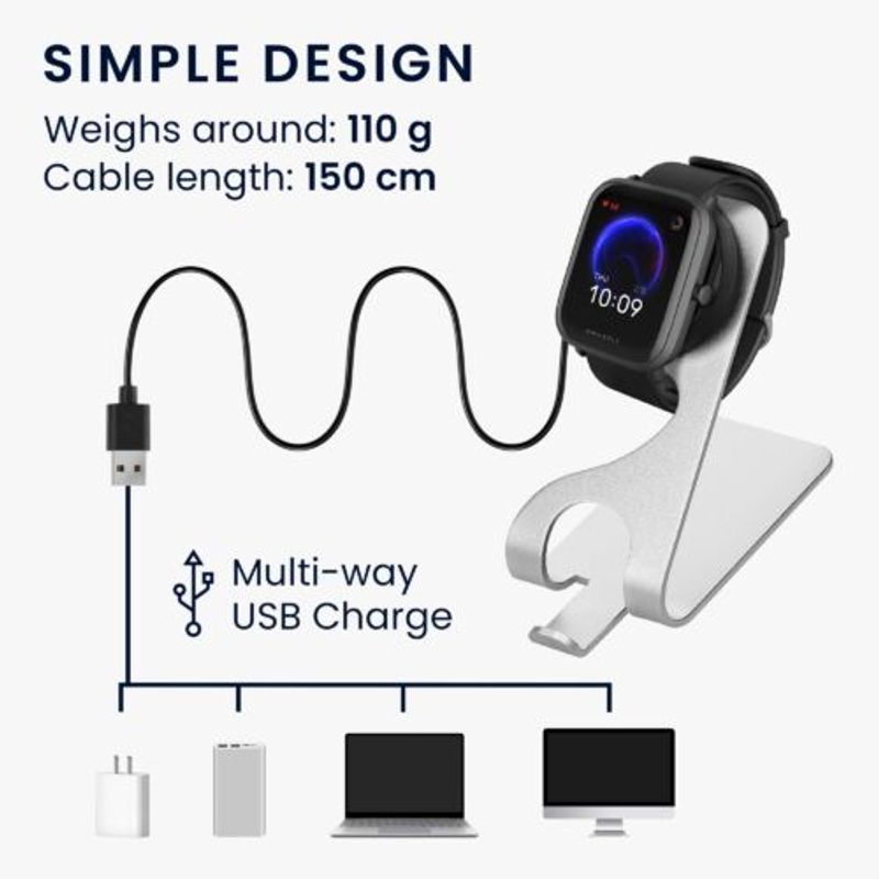 Laptop, Telefoane si Tablete - Wearables si gadgeturi - Wearables - Accesorii wearables - Docking stand pentru Huami Amazfit Bip U/Amazfit Pop Pro/Amazfit T-Rex Pro, Kwmobile, Negru/Argintiu, Metal, 58727.01 - Infinity.ro