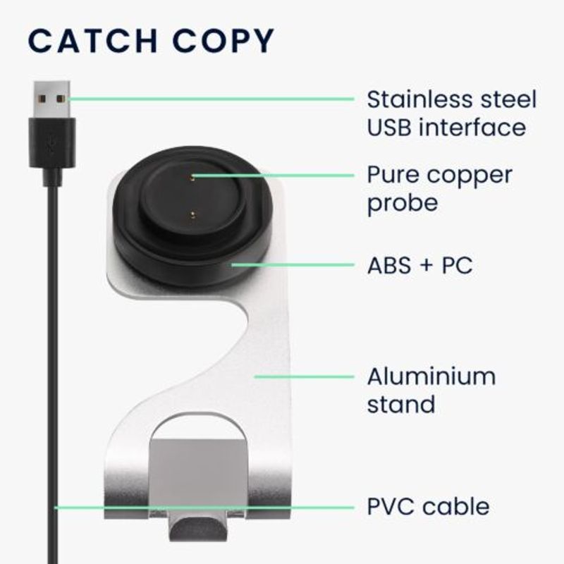 Laptop, Telefoane si Tablete - Wearables si gadgeturi - Wearables - Accesorii wearables - Docking stand pentru Huami Amazfit Bip U/Amazfit Pop Pro/Amazfit T-Rex Pro, Kwmobile, Negru/Argintiu, Metal, 58727.01 - Infinity.ro