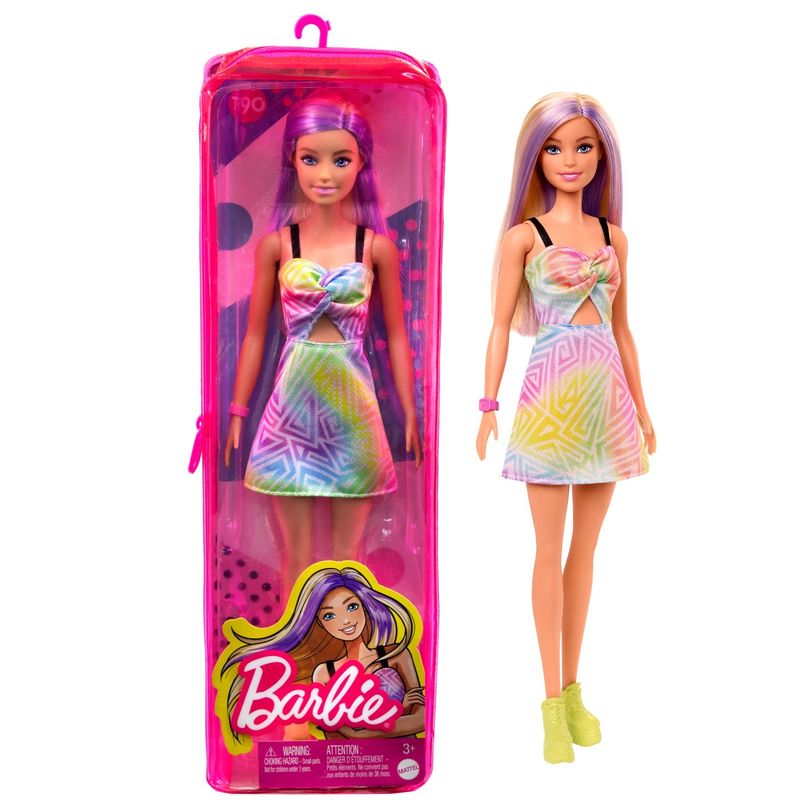 Jucarii, Copii si Bebe - Jucarii si jocuri - Papusi si accesorii - Papusi - Papusa Barbie Fashionistas blonda cu suvite mov - Infinity.ro