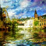 Casa si Gradina - Decoratiuni - Tablouri - Tablou canvas Belgia, oras, rau, pictura, 75 x 50 cm - Infinity.ro