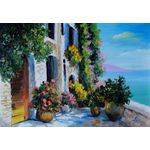 Casa si Gradina - Decoratiuni - Tablouri - Tablou canvas Casa, mare, flori, pictura 3, 105 x 70 cm - Infinity.ro