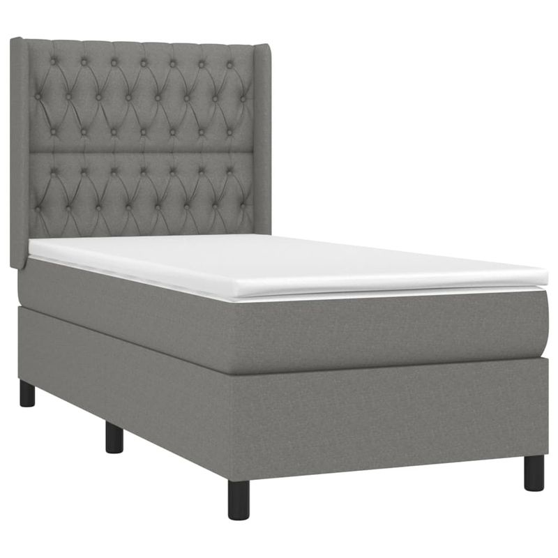 Casa si Gradina - Mobilier - Paturi si accesorii - Paturi - Pat box spring cu saltea, gri inchis, 90x190 cm, textil - Infinity.ro