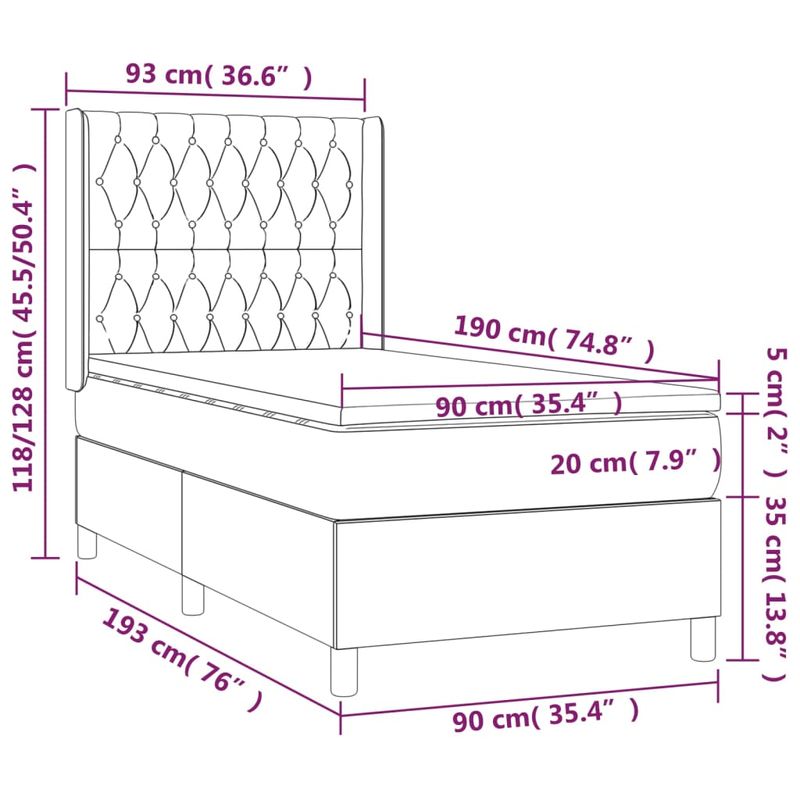 Casa si Gradina - Mobilier - Paturi si accesorii - Paturi - Pat box spring cu saltea, gri inchis, 90x190 cm, textil - Infinity.ro
