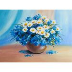 Casa si Gradina - Decoratiuni - Tablouri - Tablou canvas Flori, margarete, alb, albastru, pictura, buchet2, 60 x 40 cm - Infinity.ro