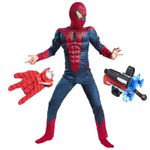 Jucarii, Copii si Bebe - Jucarii si jocuri - Jucarii de rol - Masti si costume copii - Set costum Spiderman cu muschi si doua lansatoare pentru baieti 100-110 cm 3-5 ani - Infinity.ro