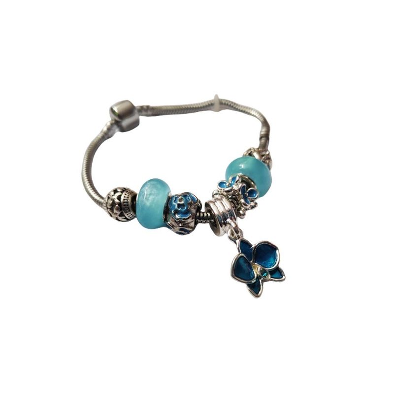 Fashion, accesorii si bijuterii - Femei - Bijuterii femei - Bratari femei - Bratara fantezie, cu talismane albastre, flori, A4B30 - Infinity.ro