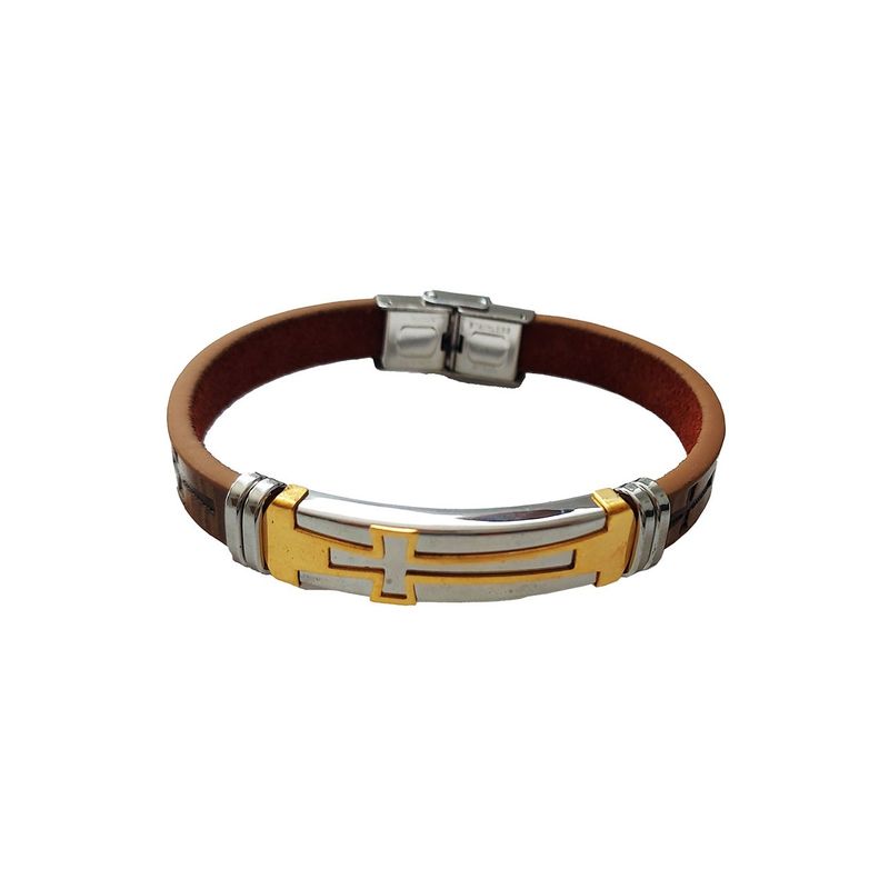 Fashion, accesorii si bijuterii - Femei - Bijuterii femei - Bratari femei - Bratara din piele ecologica, Cruce, inox, A4B104 - Infinity.ro