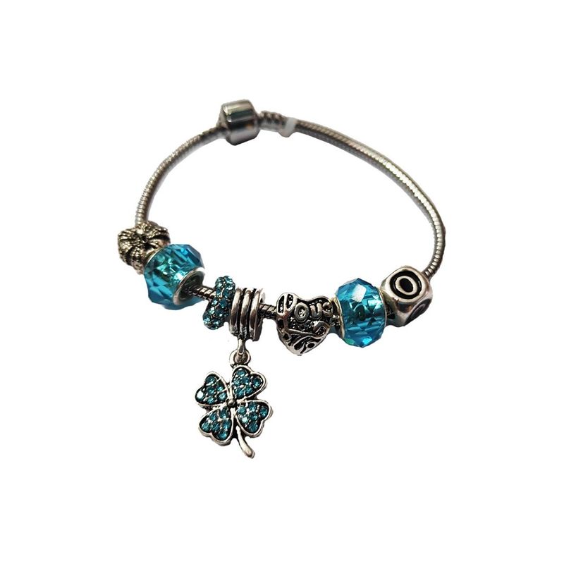 Fashion, accesorii si bijuterii - Femei - Bijuterii femei - Bratari femei - Bratara fantezie, cu talismane albastre, Trifoi, A4B27 - Infinity.ro