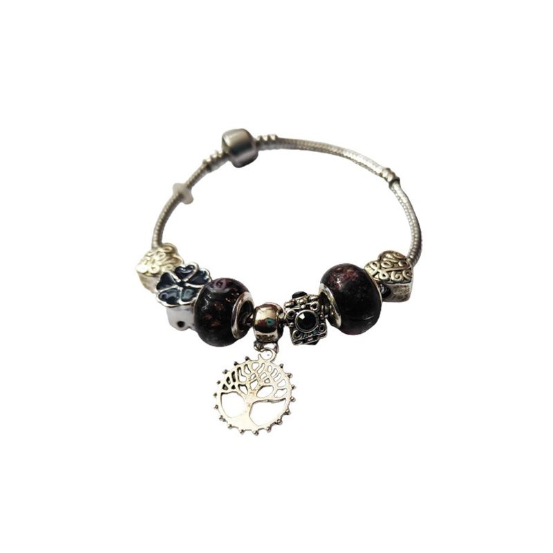 Fashion, accesorii si bijuterii - Femei - Bijuterii femei - Bratari femei - Bratara fantezie, cu talismane negre, Copacul vietii, A4B28 - Infinity.ro