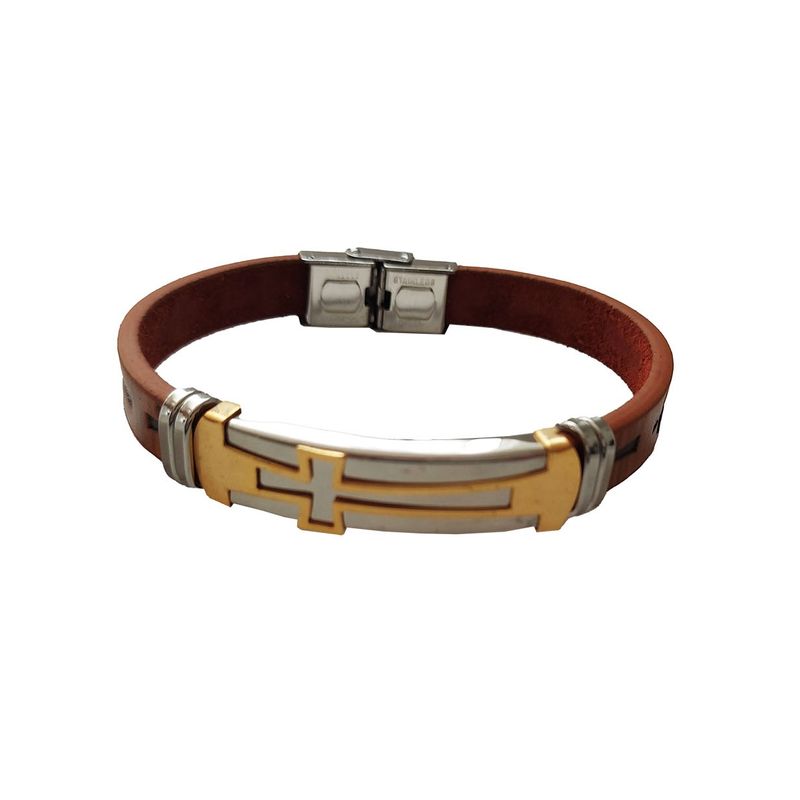 Fashion, accesorii si bijuterii - Femei - Bijuterii femei - Bratari femei - Bratara din piele ecologica, Cruce, inox, A4B107 - Infinity.ro