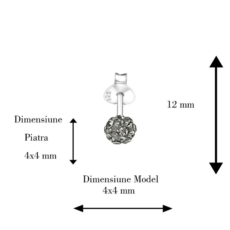 Fashion, accesorii si bijuterii - Femei - Bijuterii femei - Cercei femei - Cercei argint, in forma de minge cu cristale Black diamond, BV39278-4 - Infinity.ro