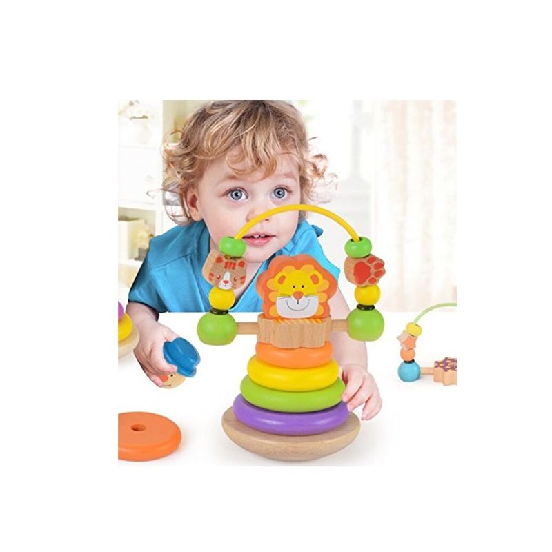 Jucarii, Copii si Bebe - Jucarii si jocuri - Jucarii & jocuri educative - Jucarii interactive - Stivuitor din lemn curCubeu, Lion, 7 piese, KT6018 - Infinity.ro