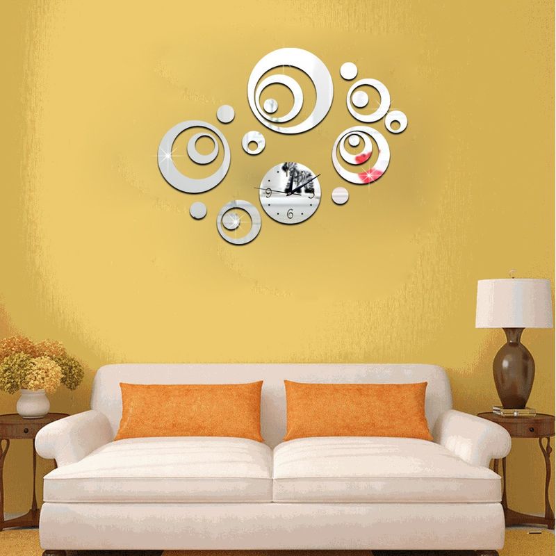 Casa si Gradina - Decoratiuni - Decoratiuni perete - Ceas decorativ de perete, Cercuri, Oglinda acrilica, 50 cm, WC1140 - Infinity.ro