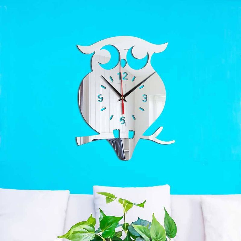 Casa si Gradina - Decoratiuni - Decoratiuni perete - Ceas decorativ de perete, Bufnita, Oglinda acrilica, 27 cm, MC-015 - Infinity.ro