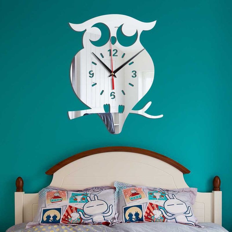 Casa si Gradina - Decoratiuni - Decoratiuni perete - Ceas decorativ de perete, Bufnita, Oglinda acrilica, 27 cm, MC-015 - Infinity.ro
