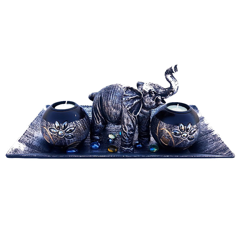 Casa si Gradina - Decoratiuni - Aromaterapie si lumanari - Suporturi lumanari - Suport lumanari, Set 2 candele din lemn, elefant sifarfurie, 552GX - Infinity.ro