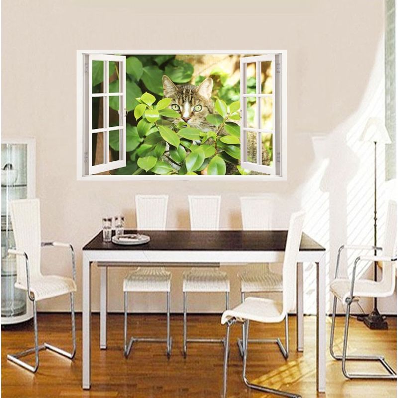 Casa si Gradina - Decoratiuni - Stickere decorative - Sticker decorativ, Fereastra 3D, Pisica, 85 cm, 503STK - Infinity.ro