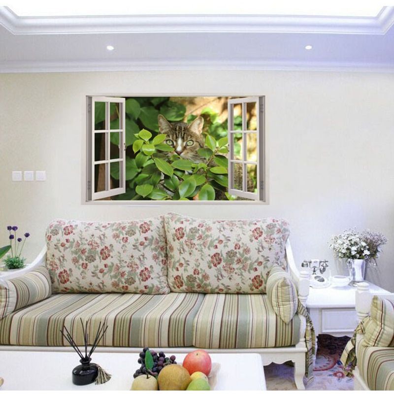 Casa si Gradina - Decoratiuni - Stickere decorative - Sticker decorativ, Fereastra 3D, Pisica, 85 cm, 503STK - Infinity.ro