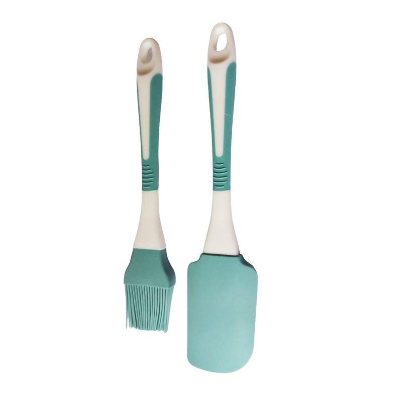 Casa si Gradina - Bucatarie si vesela - Ustensile bucatarie - Pensule, spatule si teluri bucatarie - Set Spatula si Pensula din plastic cu silicon, turcoaz, 24 cm, 371COF - Infinity.ro