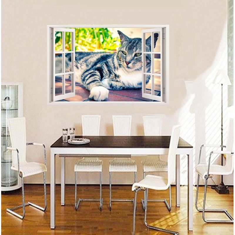 Casa si Gradina - Decoratiuni - Stickere decorative - Sticker decorativ, Fereastra 3D, Pisica, 85 cm, 504STK - Infinity.ro