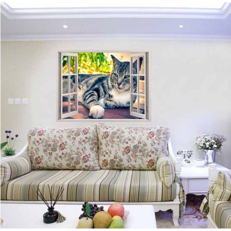 Casa si Gradina - Decoratiuni - Stickere decorative - Sticker decorativ, Fereastra 3D, Pisica, 85 cm, 504STK - Infinity.ro