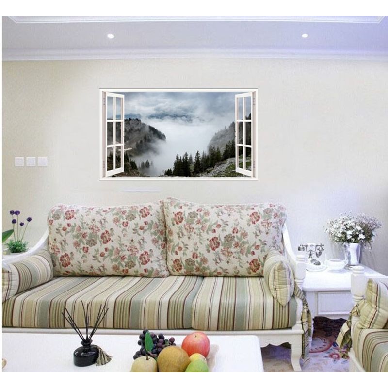 Casa si Gradina - Decoratiuni - Stickere decorative - Sticker decorativ, Fereastra 3D, Munte, 85 cm, 630STK - Infinity.ro