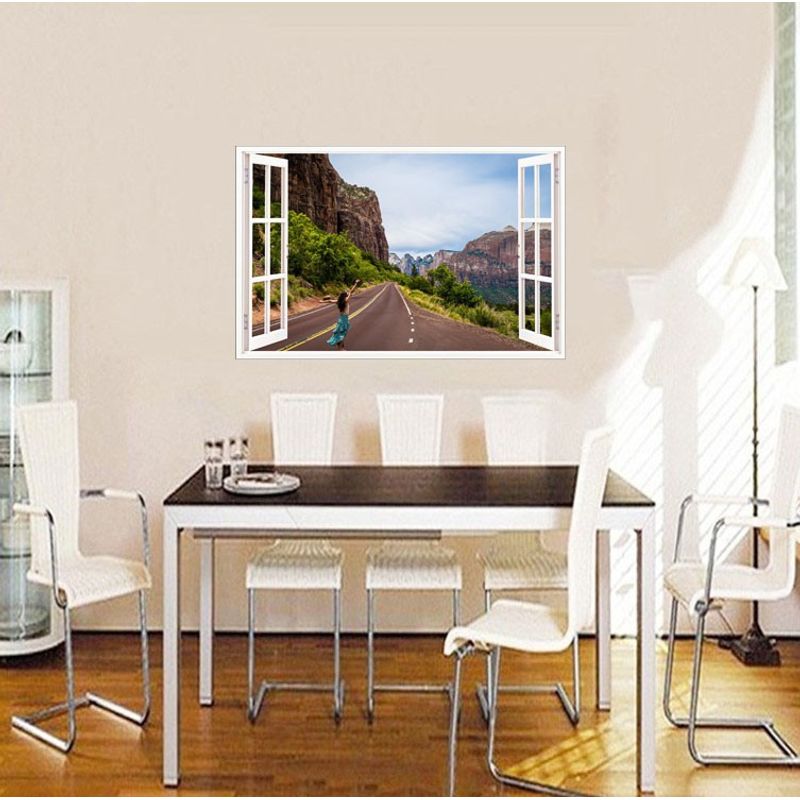 Casa si Gradina - Decoratiuni - Stickere decorative - Sticker decorativ, Fereastra 3D, Munti, 85 cm, 573STK - Infinity.ro